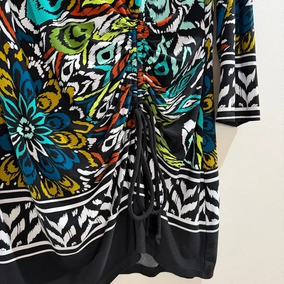 Attitudes Women With Control Ruched Drawstring Dress Boho Abstract M - Picture 3 of 6